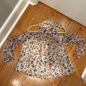 Zara Floral Cold Shoulder Chiffon Blouse